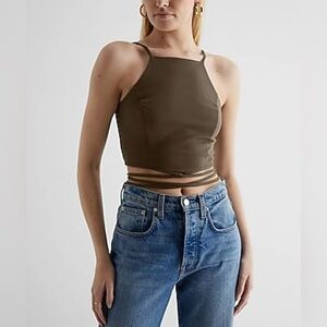 Express Women Body Contour Textured Strappy Tie Visit   Crop Top Sz M Green